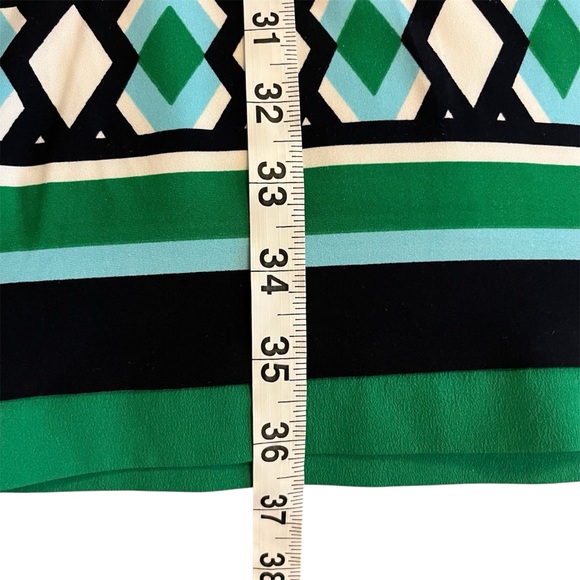 Eliza J Black White Green Boxy Geometrical 3/4 Sleeve Jersey Knit ShiftDress Mod - Picture 10 of 11